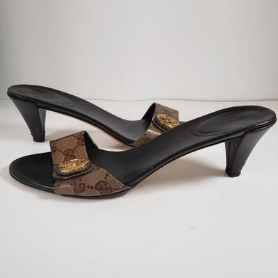 LOT 121M: Gucci Monogram Slides with Dust Bags & Box