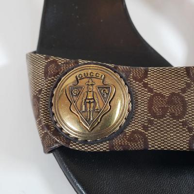 LOT 121M: Gucci Monogram Slides with Dust Bags & Box