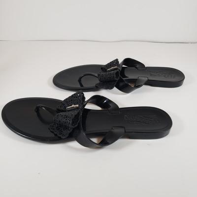 LOT 123M: Salvatore Ferragamo Jelly Sandals with Bows Size 9