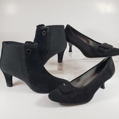 LOT 124M: Prevada Stretch Ankle Boots & Stuart Weitzman Black Suede Heels