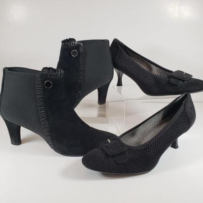 LOT 124M: Prevada Stretch Ankle Boots & Stuart Weitzman Black Suede Heels