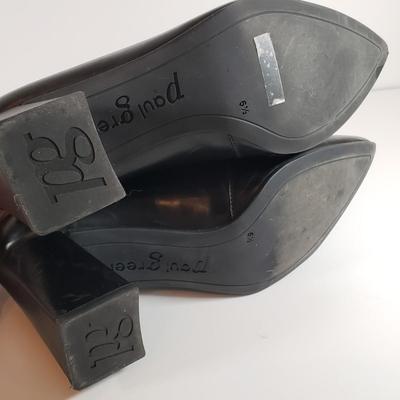 LOT 125M: Paul Green Black Leather Chunky High Heel Loafers