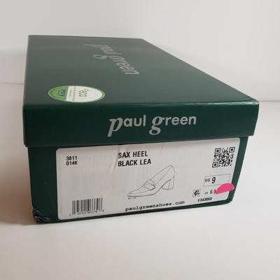 LOT 125M: Paul Green Black Leather Chunky High Heel Loafers