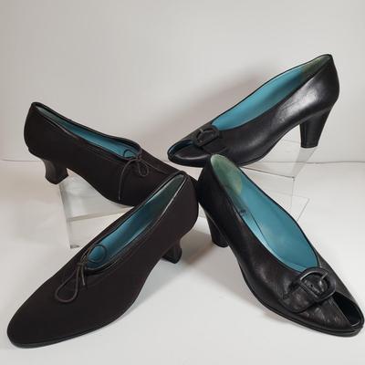 LOT 128M: Thierry Rabotin Stretch Heels & Peep Toe Leather Heels