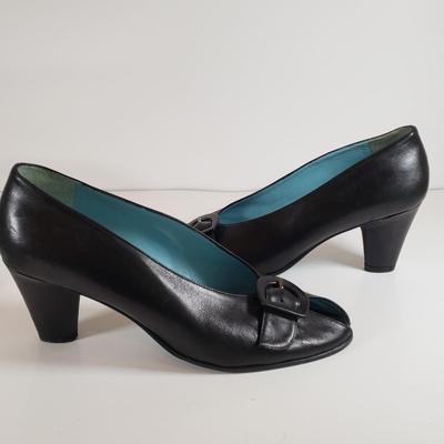 LOT 128M: Thierry Rabotin Stretch Heels & Peep Toe Leather Heels
