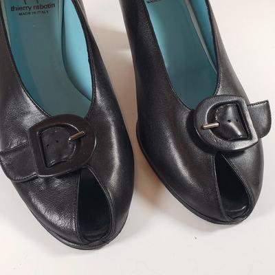 LOT 128M: Thierry Rabotin Stretch Heels & Peep Toe Leather Heels