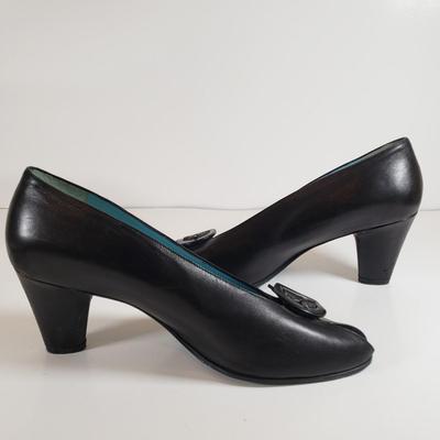 LOT 128M: Thierry Rabotin Stretch Heels & Peep Toe Leather Heels