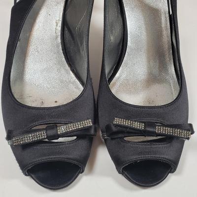 LOT 130M: Vintage Vaneli Black Satin Heels & Stuart Weitzman Rhinestone Black Satin Heels