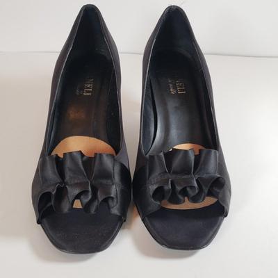 LOT 130M: Vintage Vaneli Black Satin Heels & Stuart Weitzman Rhinestone Black Satin Heels