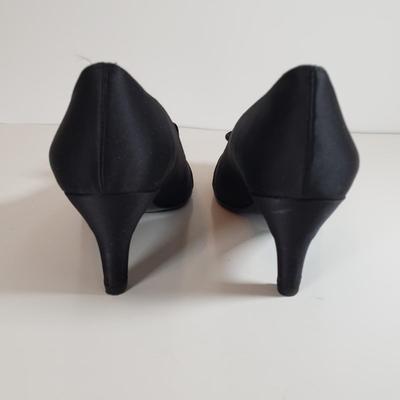 LOT 130M: Vintage Vaneli Black Satin Heels & Stuart Weitzman Rhinestone Black Satin Heels