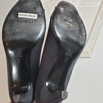 LOT 130M: Vintage Vaneli Black Satin Heels & Stuart Weitzman Rhinestone Black Satin Heels
