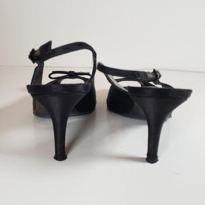 LOT 130M: Vintage Vaneli Black Satin Heels & Stuart Weitzman Rhinestone Black Satin Heels