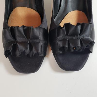 LOT 130M: Vintage Vaneli Black Satin Heels & Stuart Weitzman Rhinestone Black Satin Heels