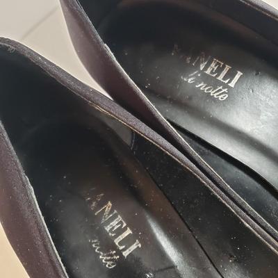 LOT 130M: Vintage Vaneli Black Satin Heels & Stuart Weitzman Rhinestone Black Satin Heels