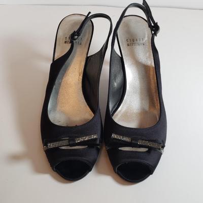 LOT 130M: Vintage Vaneli Black Satin Heels & Stuart Weitzman Rhinestone Black Satin Heels