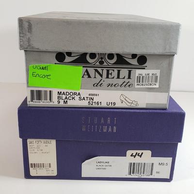 LOT 130M: Vintage Vaneli Black Satin Heels & Stuart Weitzman Rhinestone Black Satin Heels