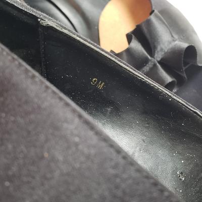 LOT 130M: Vintage Vaneli Black Satin Heels & Stuart Weitzman Rhinestone Black Satin Heels