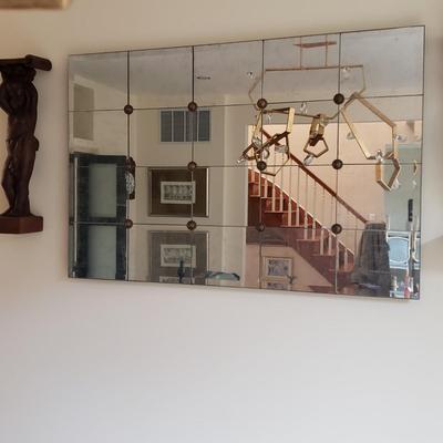 LOT 131D: John Richard Designer Mirror with Eglomise Panels and Brass Colored Accents