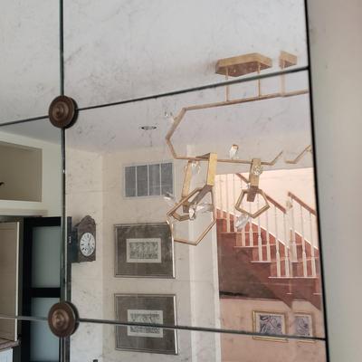 LOT 131D: John Richard Designer Mirror with Eglomise Panels and Brass Colored Accents