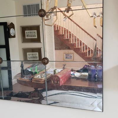 LOT 131D: John Richard Designer Mirror with Eglomise Panels and Brass Colored Accents