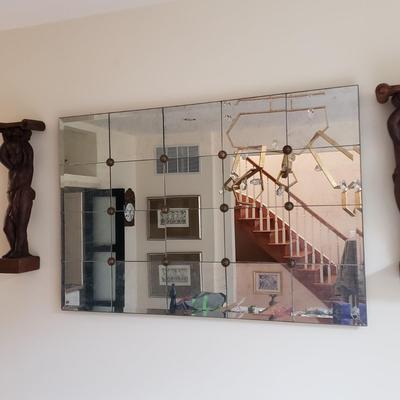 LOT 131D: John Richard Designer Mirror with Eglomise Panels and Brass Colored Accents