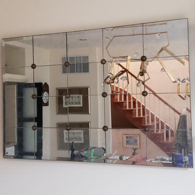 LOT 131D: John Richard Designer Mirror with Eglomise Panels and Brass Colored Accents