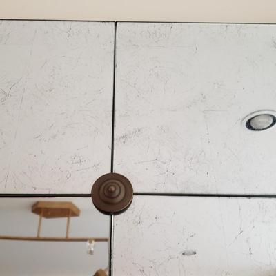 LOT 131D: John Richard Designer Mirror with Eglomise Panels and Brass Colored Accents