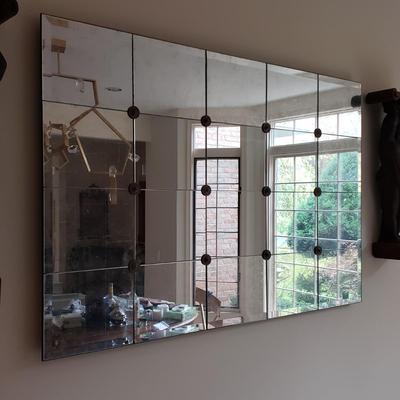 LOT 131D: John Richard Designer Mirror with Eglomise Panels and Brass Colored Accents