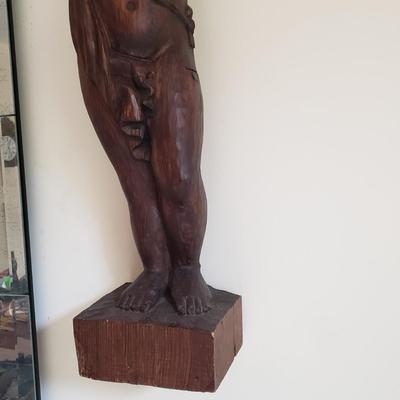 LOT 132D: Pair of Vintage Hand Carved Wooden Cherub Pillars/Statues