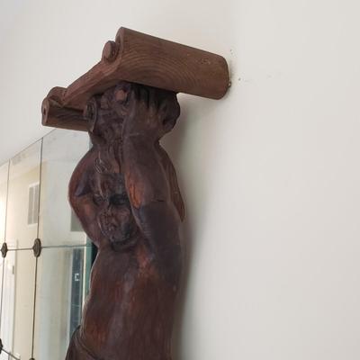 LOT 132D: Pair of Vintage Hand Carved Wooden Cherub Pillars/Statues