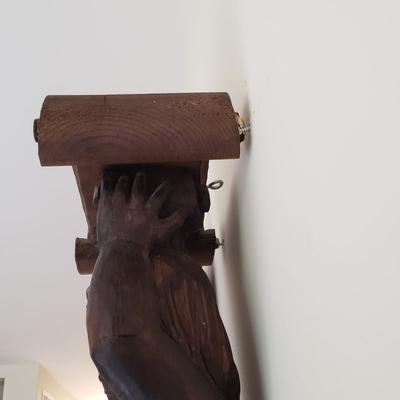 LOT 132D: Pair of Vintage Hand Carved Wooden Cherub Pillars/Statues