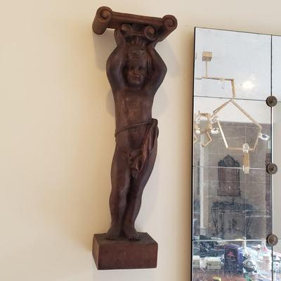 LOT 132D: Pair of Vintage Hand Carved Wooden Cherub Pillars/Statues