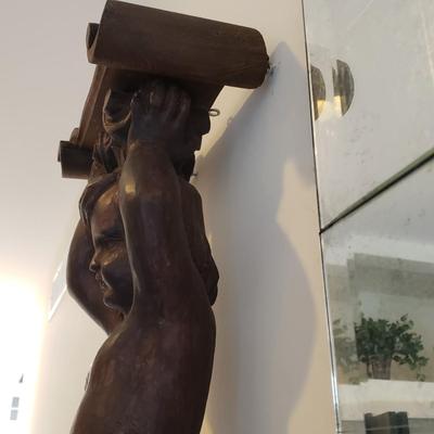 LOT 132D: Pair of Vintage Hand Carved Wooden Cherub Pillars/Statues