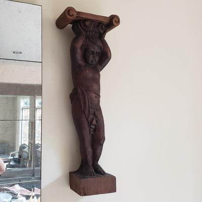 LOT 132D: Pair of Vintage Hand Carved Wooden Cherub Pillars/Statues