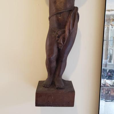 LOT 132D: Pair of Vintage Hand Carved Wooden Cherub Pillars/Statues