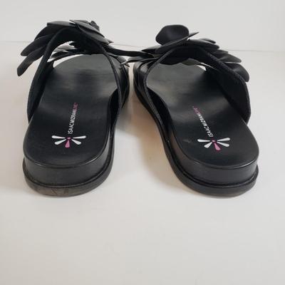 LOT 136M: Isaac Mizrahi Floral Slides & Pedro Garcia Black Suede Wedge Sandals
