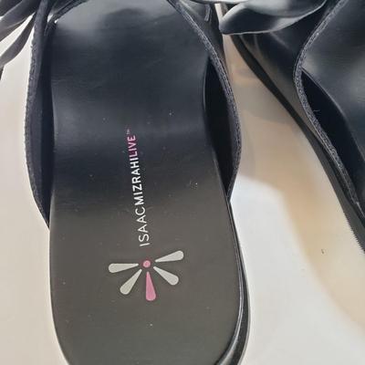 LOT 136M: Isaac Mizrahi Floral Slides & Pedro Garcia Black Suede Wedge Sandals