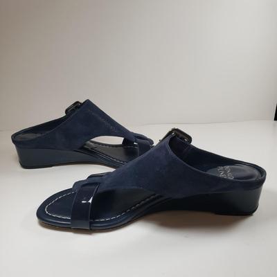 LOT 139M: Vintage Prevata Low Wedge Leopard Print Shoes & Donald Pliner Navy Wedge Sandals