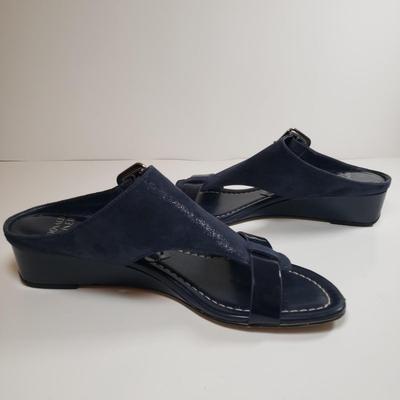 LOT 139M: Vintage Prevata Low Wedge Leopard Print Shoes & Donald Pliner Navy Wedge Sandals