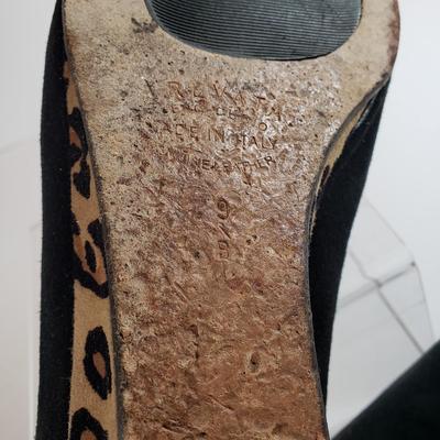 LOT 139M: Vintage Prevata Low Wedge Leopard Print Shoes & Donald Pliner Navy Wedge Sandals