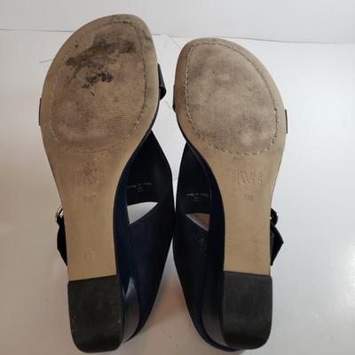 LOT 139M: Vintage Prevata Low Wedge Leopard Print Shoes & Donald Pliner Navy Wedge Sandals