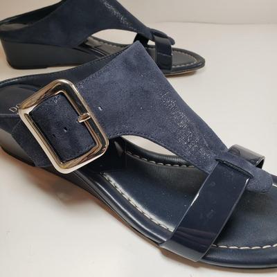 LOT 139M: Vintage Prevata Low Wedge Leopard Print Shoes & Donald Pliner Navy Wedge Sandals