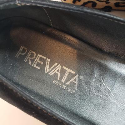 LOT 139M: Vintage Prevata Low Wedge Leopard Print Shoes & Donald Pliner Navy Wedge Sandals