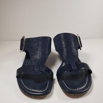 LOT 139M: Vintage Prevata Low Wedge Leopard Print Shoes & Donald Pliner Navy Wedge Sandals