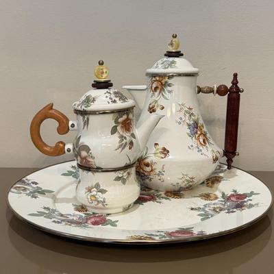LOT 145F: MacKenzie Childs Collection: 1995 Tray & Teapot w/ 1983 Coffee Warmer