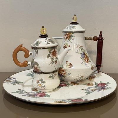 LOT 145F: MacKenzie Childs Collection: 1995 Tray & Teapot w/ 1983 Coffee Warmer