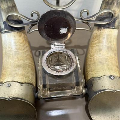 LOT 146F: Antique Horn Office Stand w/ Inkwell, Letter Opener & Brass Bell