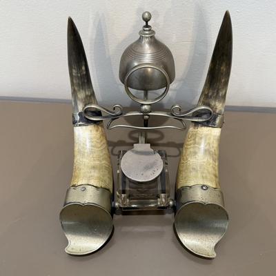 LOT 146F: Antique Horn Office Stand w/ Inkwell, Letter Opener & Brass Bell