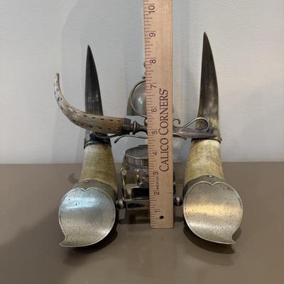 LOT 146F: Antique Horn Office Stand w/ Inkwell, Letter Opener & Brass Bell