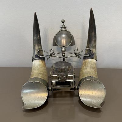 LOT 146F: Antique Horn Office Stand w/ Inkwell, Letter Opener & Brass Bell